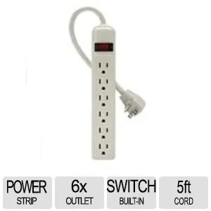 Belkin F9P609-05R-DP - BELKIN 6 OUTLET POWER STRIP - 5 FOOT CORD - WHITE