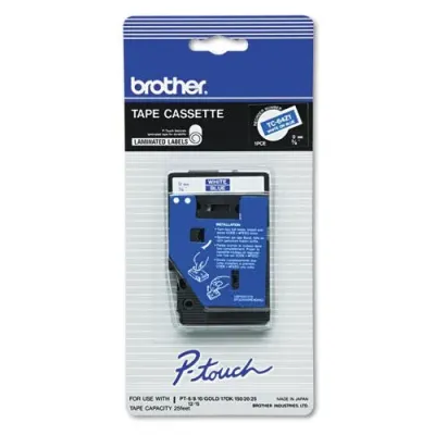 Brother TC64Z1 - P-TOUCH LAMINATED LABEL TAPE - 38IN (9MM) WHITE ON BLUE - PR