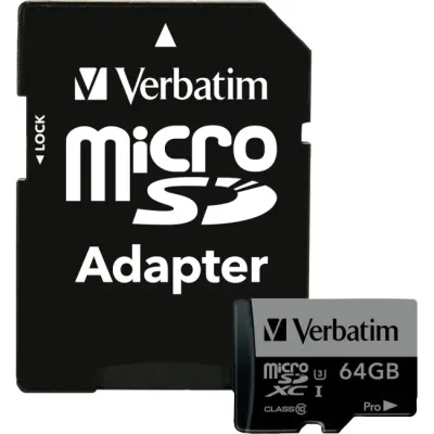 VERBATIM 47042 - Verbatim 64GB Pro 600X microSDXC Memory Card with Adapter, U