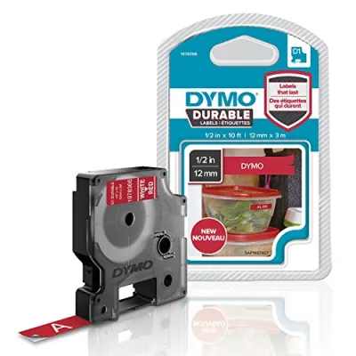 DYMO 1978366 - LABELMANAGER D1 DURABLE LABEL WHITE PRINT ON RED TAPE 12IN X