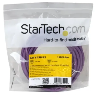 STARTECH C6PATCH15PL - 15FT PURPLE CAT6 ETHERNET CABLE DELIVERS MULTI GIGABIT 12.55