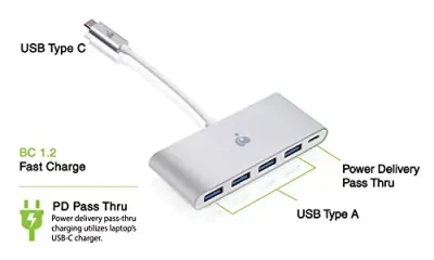 IOGear GUH3C4PD - IOGEAR USBC TO 4PORT USBA HUB EXPANDS YOUR LAPTOP USB PORT I