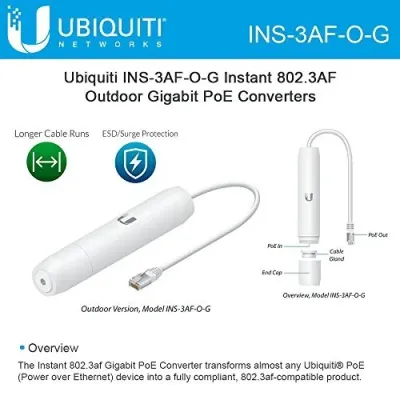 Ubiquiti INS-3AF-O-G - Outdoor Instant 802.3af Gigabit PoE Adapter