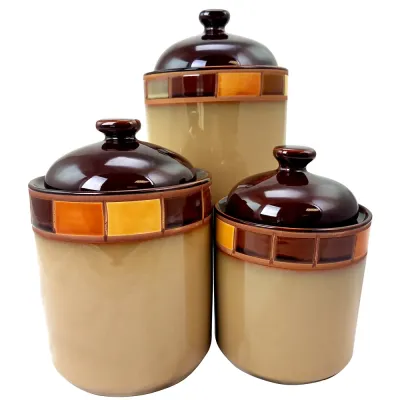 Gibson 69783.03 - Casa Estebana 3 Piece Stoneware Storage Canister Container J