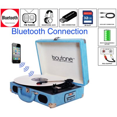 BOYTONE BT-101LB - Boytone BT-101LB Bluetooth Turntable Briefcase Record player