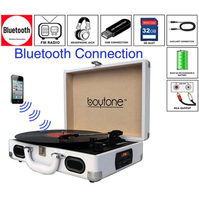 BOYTONE BT-101WT - Boytone BT-101WT Bluetooth Turntable Briefcase Record player