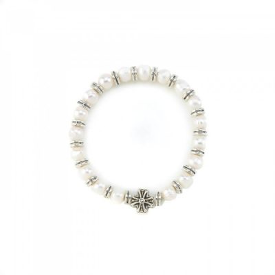 Home Locomotion 12011026 - Pearl Stretch Bracelet With Cross