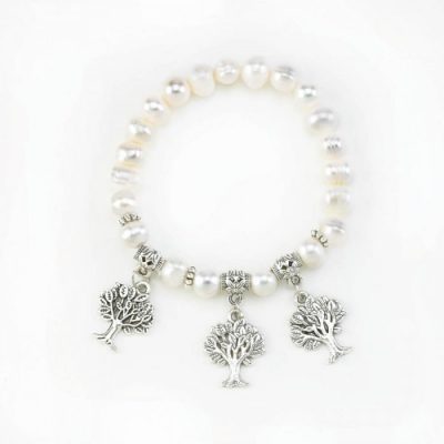 Home Locomotion 12011027 - Pearl Stretch Bracelet With Tree Charms
