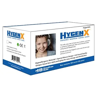 HAMILTONBUHL HYGENX45 - EAR CUSHION COVERS 4.5 WHITE 600 PAIRS, 50 PAIR PER BOX