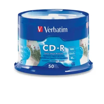 VERBATIM 95005 - VERBATIM CD-R 700MB 52X SILVER INKJET PRINTABLE - 50PK SPIND