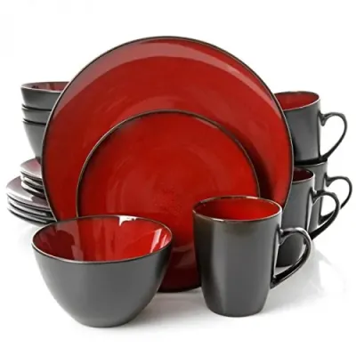 Gibson 94827.16 - SoHo Lounge 16-Piece Round Dinnerware Set in RedBlack
