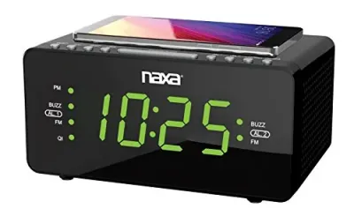 NAXA ELECTRONICS NRC-191 - Qi Dual Alarm Clock with Green LED Display