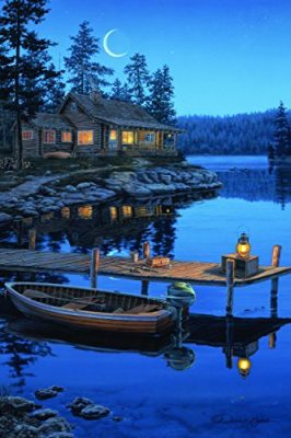 Rivers Edge 1780 - Rivers Edge LED Wall Art - Crescent Moon Cabin 24inx16in
