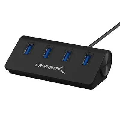 Sabrent HB-MC3B - 4-Port USB 3.0 Aluminum Hub - Sleek Black Design