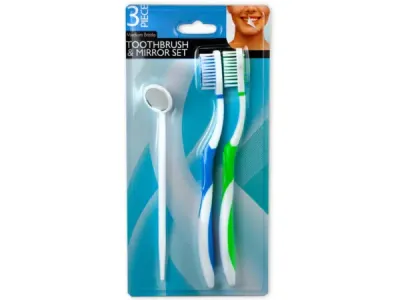 bulk buys BE194 - 3-Piece Gentle Toothbrush and Dental Mirror Set