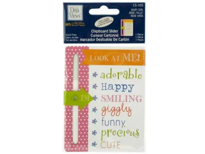 bulk buys CG390 - Baby Girl Chipboard Slider with Glitter Accents