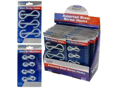 Bulk Buys HB865 - Versatile Steel Screw Hooks Set with Display
