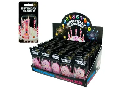 Bulk Buys HB877 - Pink Numbered Birthday Candles with Glitter Display