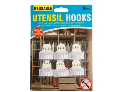 bulk buys HH334 - Set of 6 Adhesive Hooks for Utensils and Accessories