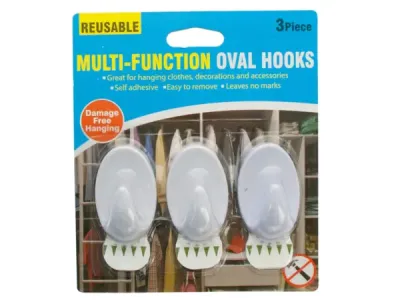 bulk buys HH337 - 3-Piece Oval Adhesive Hooks Set for Home and Office