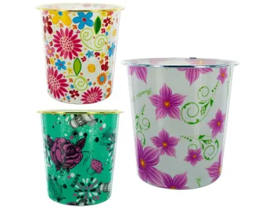 bulk buys HM066 - Round Floral Design Wastebasket