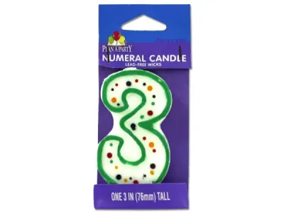 bulk buys KH775 - Brightly Colored Numeral 3 Birthday Candle for Celebrations