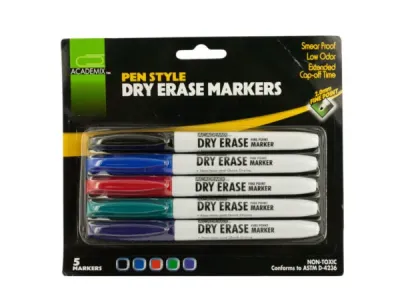 bulk buys KL358 - Assorted Color Pen Style Dry Erase Markers - 5 Pack