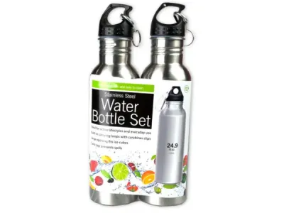 Bulk Buys OB730 - 24 oz. Stainless Steel Sports Bottle Set