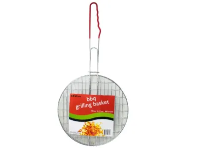 bar b q time OC534 - 12 Round BBQ Grilling Basket with Long Handle