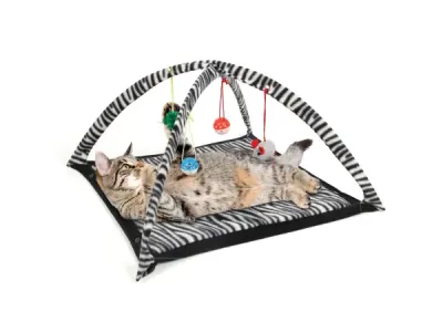 Bulk Buys OD937 - Interactive Zebra Print Cat Play Tent with Toys