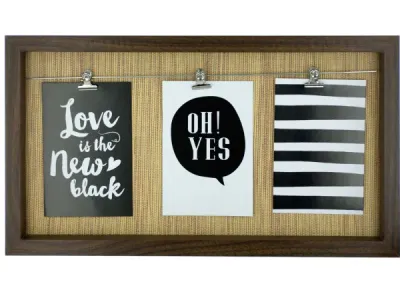 bulk buys OS208 - Three-Photo Brown Wire Hanger Frame with Bamboo Background