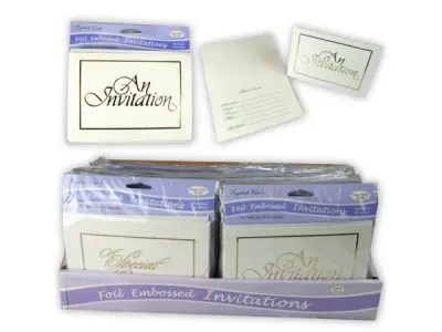 Bulk Buys OP901 - Gold Foil Invitation Cards - 8 Count with Envelopes
