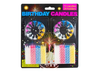 Bulk Buys PA081 - Colorful Birthday Candles with Reusable Holders - 96 pcs
