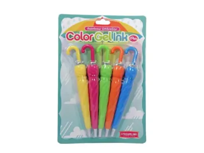 bulk buys SC141 - Rainbow Umbrellas Color Gel Ink Pen Set - 5 Pieces