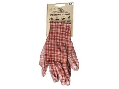 bulk buys UU885 - Garden Classic Plaid Brown Weeding Gloves - Medium Size