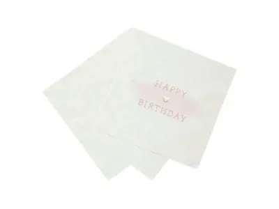 bulk buys AF582 - Pink and White Birthday Napkins - 16 Pack with Gold Foil