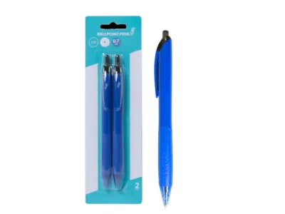 bulk buys CI211 - Retractable Blue Ballpoint Pens (2-Pack) - 0.7mm