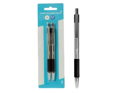 bulk buys CI213 - Classic Black Retractable Ballpoint Pens - 2 Pack