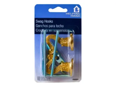 Bulk Buys LL210 - Brass Plated Swag Hooks - 2 Pack for Versatile Hanging