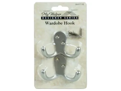 Bulk Buys LL239 - Satin Nickel Wardrobe Hooks - 2 Pack for Home Use