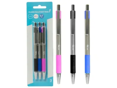 bulk buys CI214 - Retractable Classic Ballpoint Pens - 3-Pack (Black, Blue, Pi