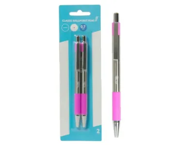bulk buys CI216 - Pink Retractable Classic Ballpoint Pens - 2 Pack