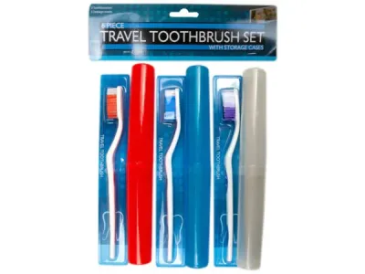 bulk buys BI988 - Travel Toothbrush Set - 6 Pieces with Colorful Cases