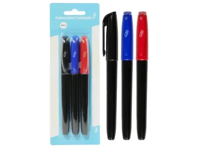 bulk buys CI179 - 3-Pack Permanent Markers in Black, Blue, and Red
