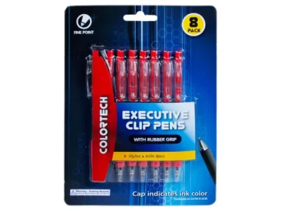 bulk buys AE095 - Executive 8-Pack Click Pens with Rubber Grip - Red Ink