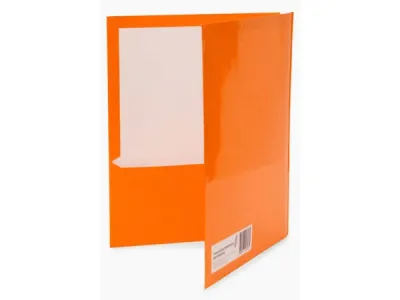 bulk buys CI127 - Orange Glossy Twin Pocket Folders with Prongs - 10 Pack