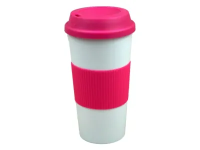 Bulk Buys BK101 - 17oz Pink Double-Wall Tumbler with Lid and Grip Sleeve