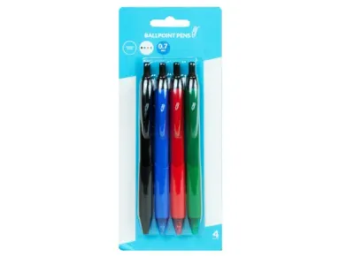 Bulk Buys CI210 - Retractable 0.7mm Ballpoint Pens - Assorted Colors (4-Pack)