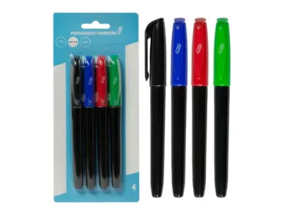 bulk buys CI180 - Assorted Permanent Markers - Black, Blue, Red, Green (4Pk)