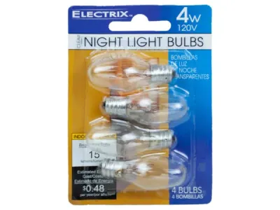 Bulk Buys HD155 - 4 Pack Clear Night Light Bulbs - 15 Lumens Brightness